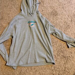 Gray Hooded Miami Dolphins Long Sleeve Shirt with Logo